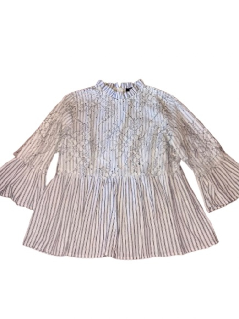 Jeuvre White and black Striped Lace Peplum Blouse size M